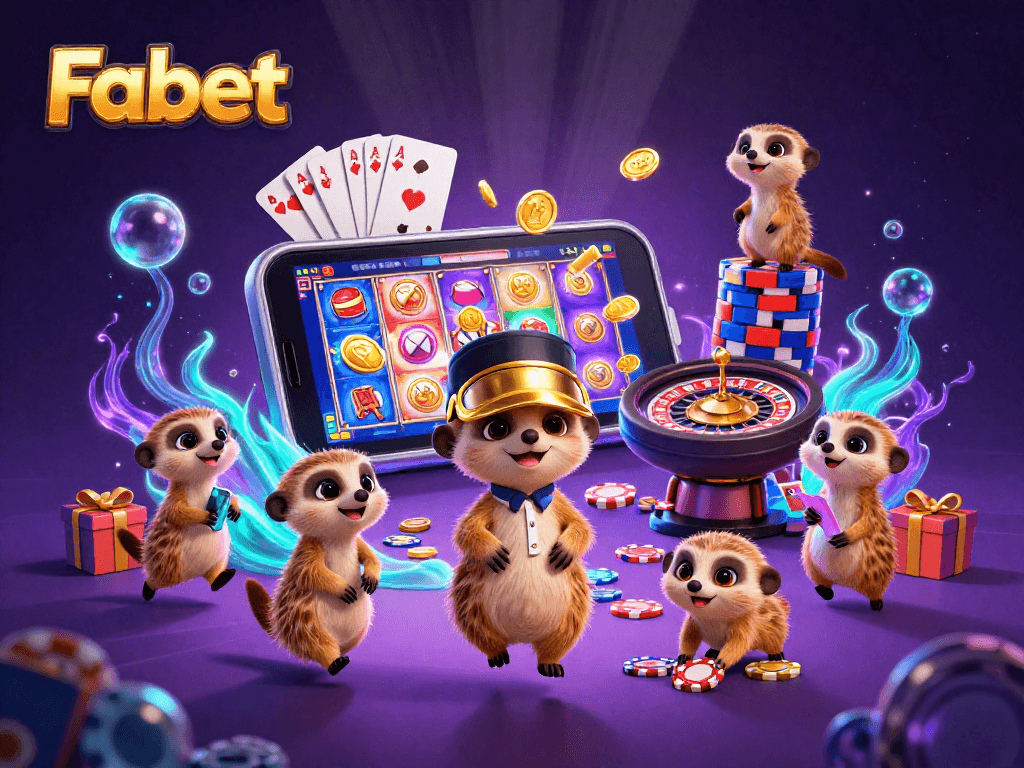 Fabet casino scene with meerkats engaging in playful gaming, showcasing excitement and fun.