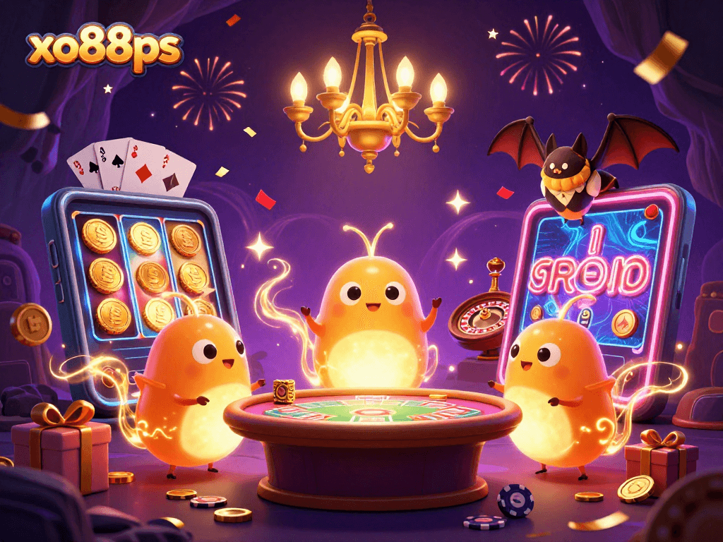 Join the fun at xo88ps, where glowing creatures create a lively casino atmosphere with games and excitement!