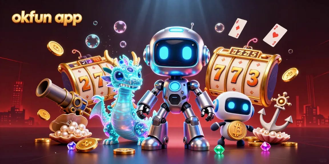 Experience the excitement of the okfun app with vibrant gambling action and casino characters.