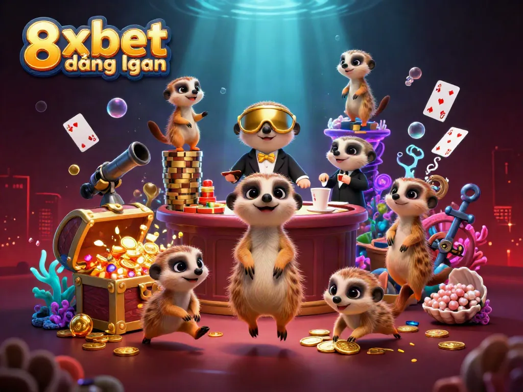 Engage with thrilling gameplay at 8xbet đăng nhập featuring lively meerkats in a vibrant casino setting.