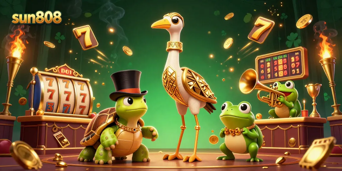 Place bets and spin reels at sun808, a vibrant 3D casino scene with cartoon characters.