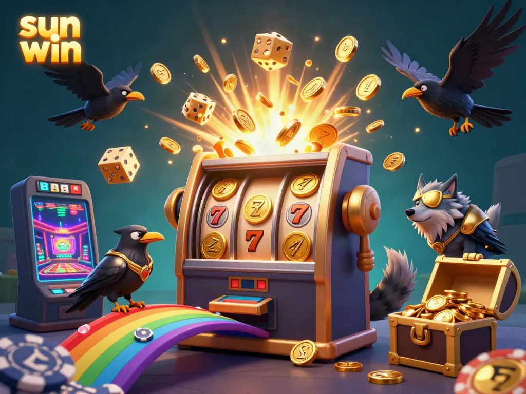 Experience sun win excitement with a vibrant 3D slot jackpot explosion and Norse-inspired characters.