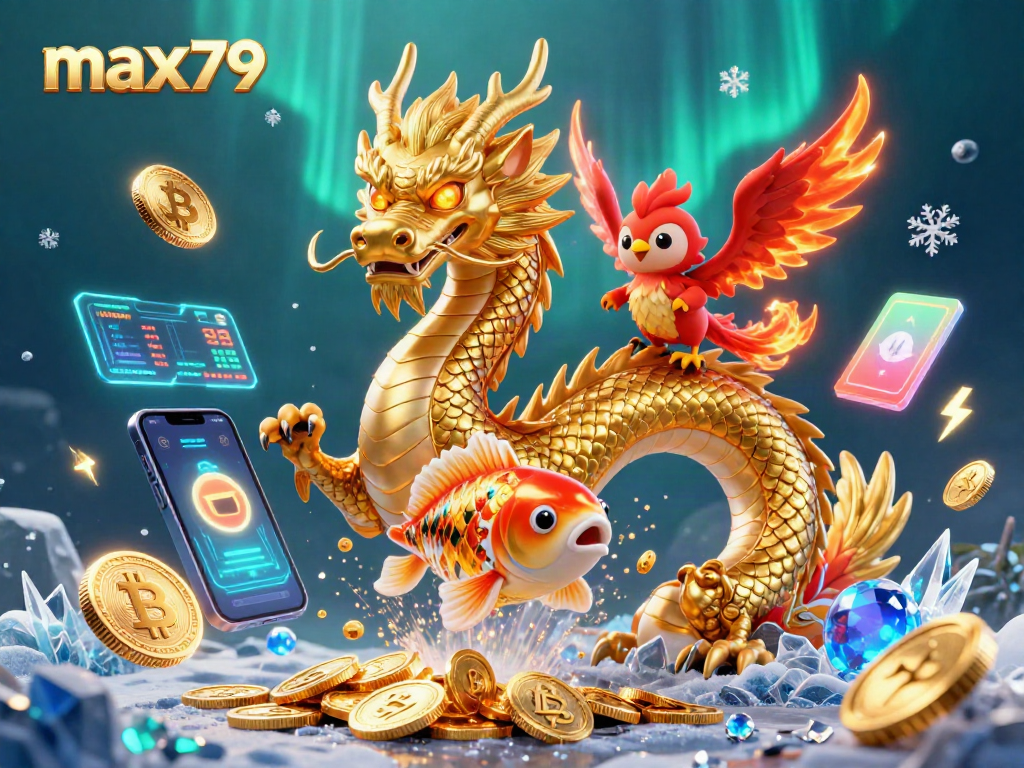Unleash your luck at max79 with magical dragons, phoenixes, and coins raining down.