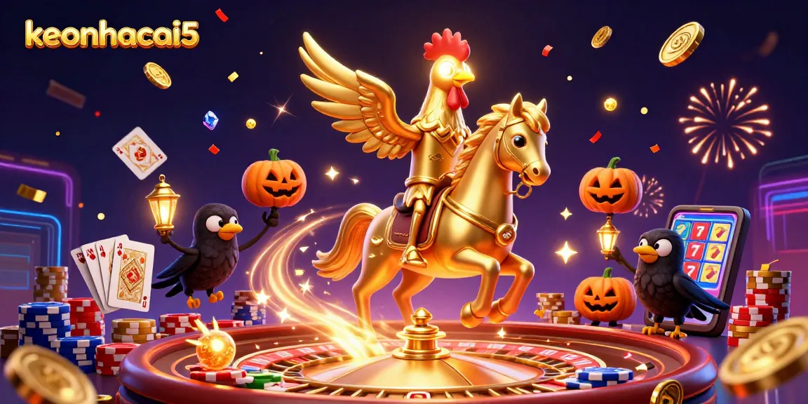 Engage with exciting gaming elements in keonhacai5's vibrant 3D casino scene featuring thrilling action.