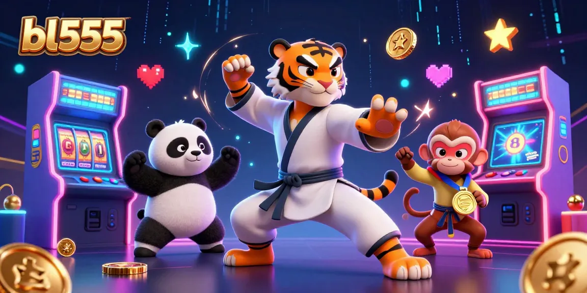 Engage with bl555's vibrant 3D casino world featuring tiger kung fu master and arcade games.