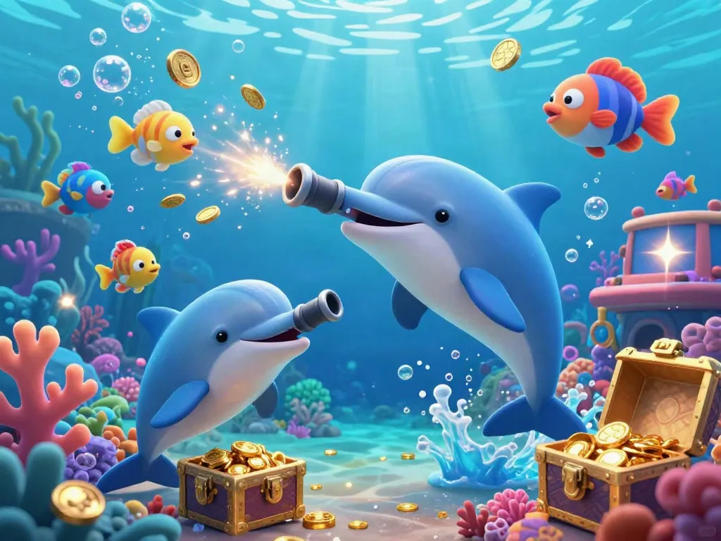 Experience game bắn cá đổi thưởng with vibrant underwater arcade action, shooting colorful fish in a dynamic scene.