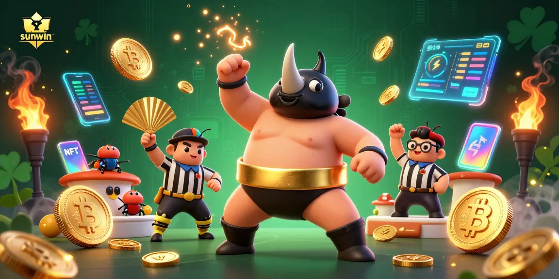 sunwin champions battle with vibrant characters and crypto coins showcasing exciting casino gameplay