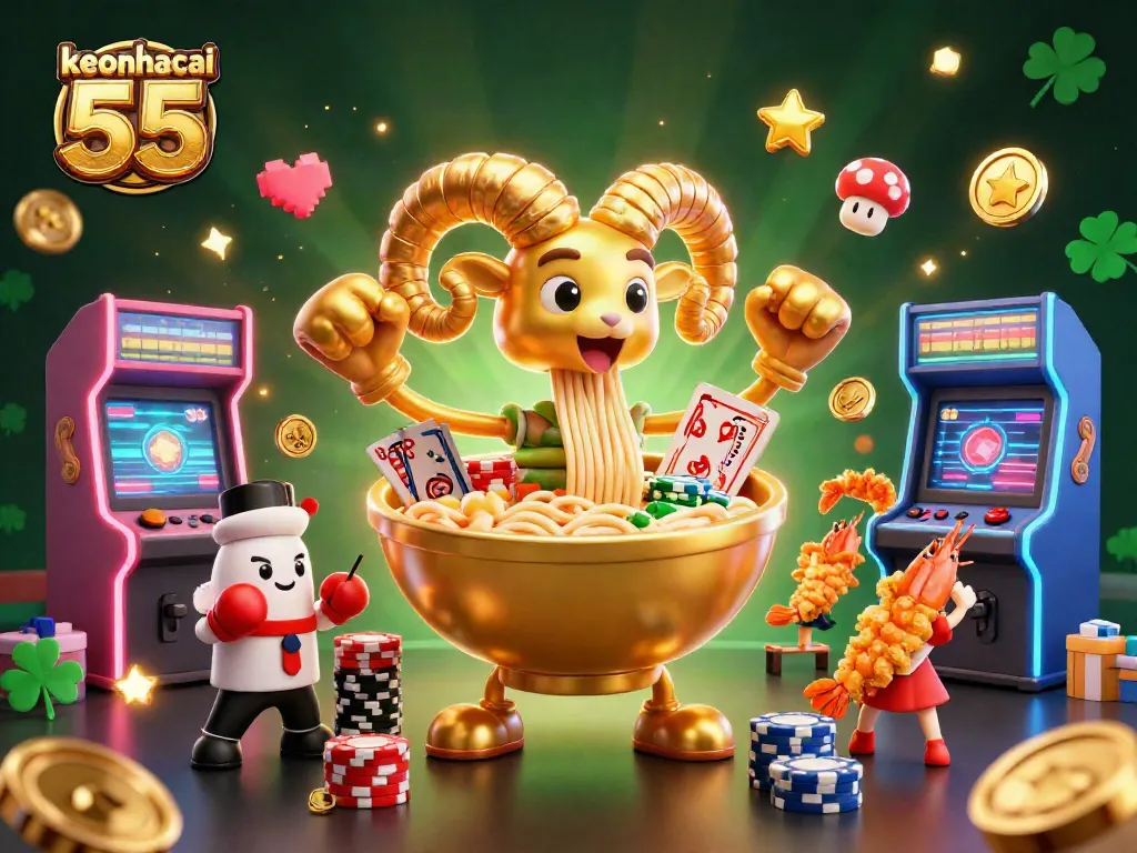 Bet on keonhacai 55 with vibrant characters and casino elements in this animated scene.