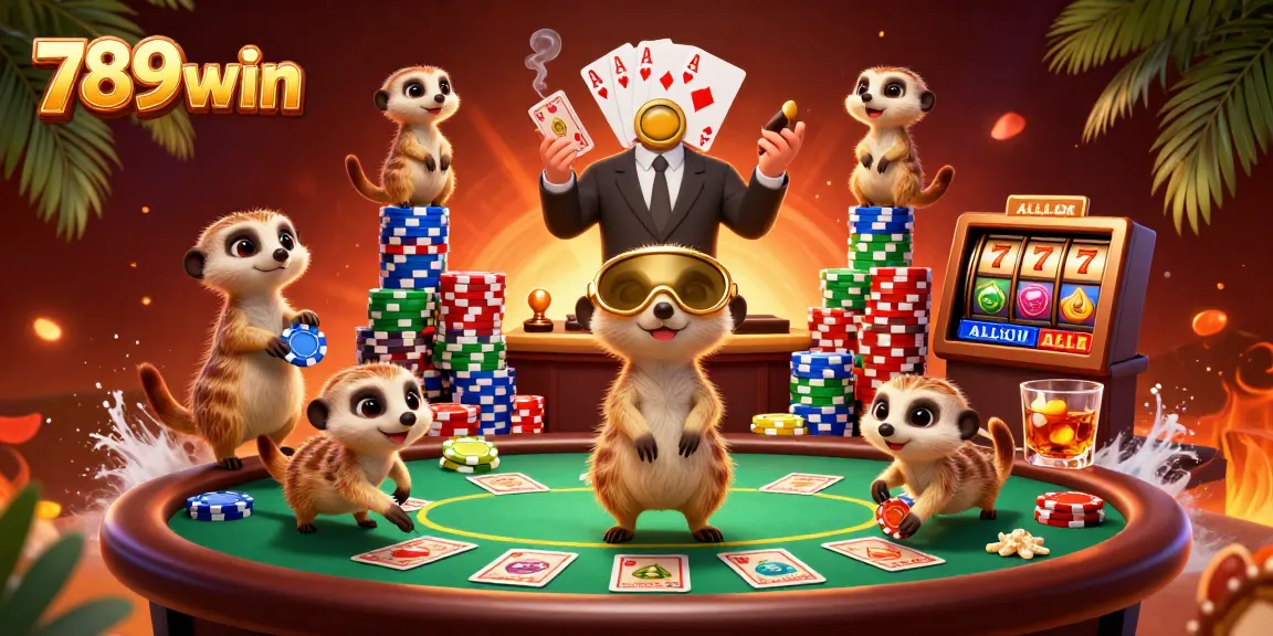 Experience excitement at 789win with meerkats in a vibrant casino scene full of color and action.